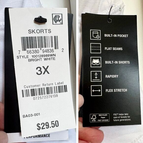 IDEOLOGY- NWT - L Sz 3X Performance Flounce Skort/Bright White/Built-In Shorts - Picture 12 of 12